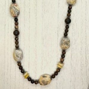 Stone and wood bead statement necklace